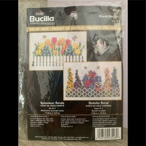 NEW 2005 Bucilla Counted Cross Stitch "Floral Delight" Set of 2 Value Pack